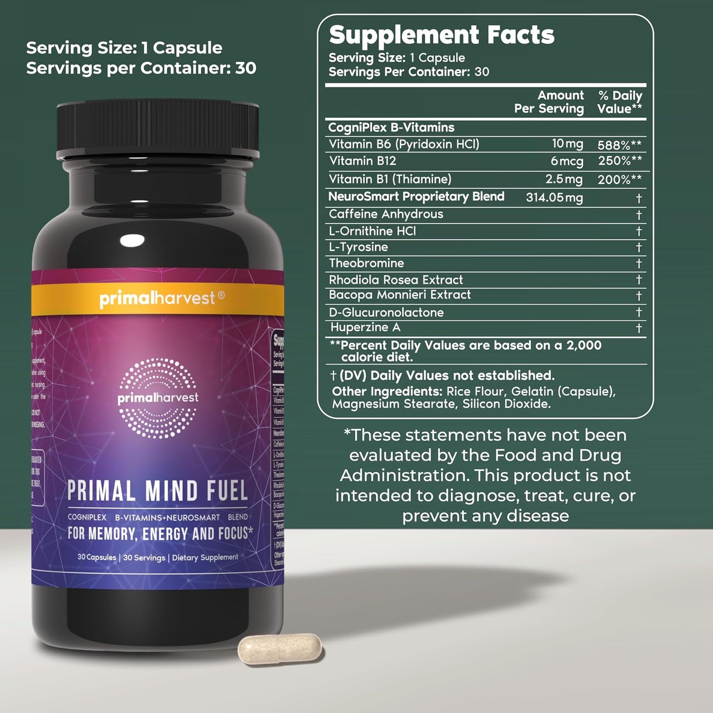 Primal Harvest Mind Fuel & Omega 3 Supplements for Women and Men Fish Oil Capsules and Mind Fuel Brain Booster Pills Bundle