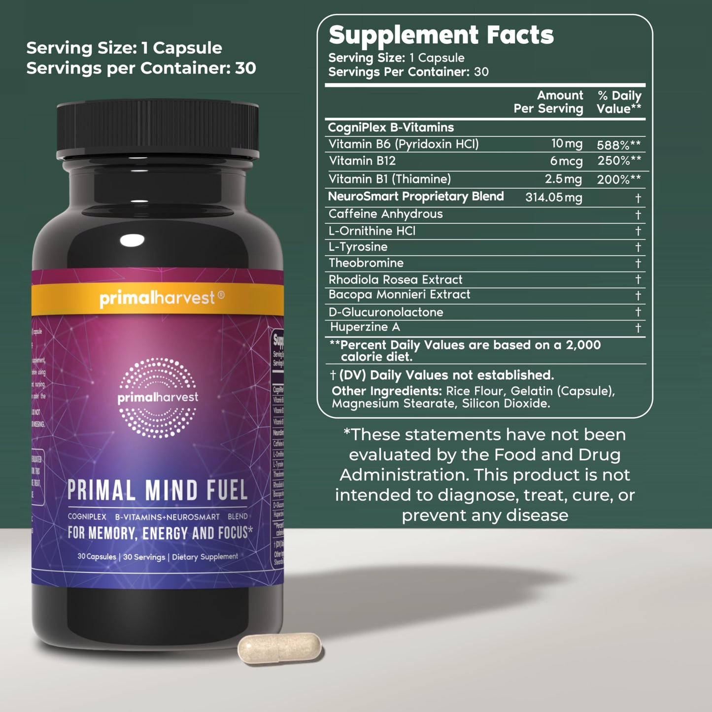 Primal Harvest Mind Fuel - Daily Supplement, Gluten & Dairy Free