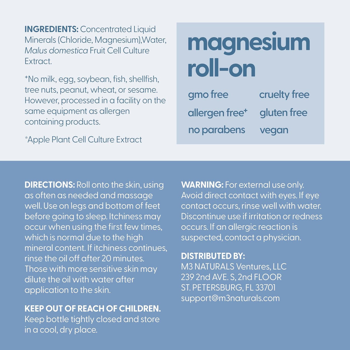 High Absorption Topical Magnesium Roll on for Kids & Adults (3 Fl Oz)