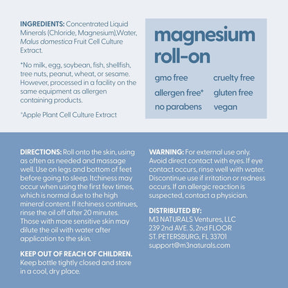 High Absorption Topical Magnesium Roll on for Kids & Adults (3 Fl Oz)