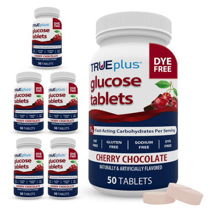 TRUEplus Glucose Tablets, Grape, Raspberry, Orange Flavors, 50 Count | Chewable Tablets, 15g Fast-Acting Carbohydrates, Fat Free, Gluten Free, Boosts Energy, Great Tasting and Easy to Use