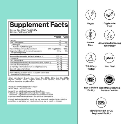 Calm Drink Mix - Supports Cortisol Regulation - Watermelon Lemonade & Electrolyte Powder Packets - Workout Recovery - Mango Lemonade & Sleep Aid Powder - Improve Sleep - Chamomile Lemonade (7 Sticks)