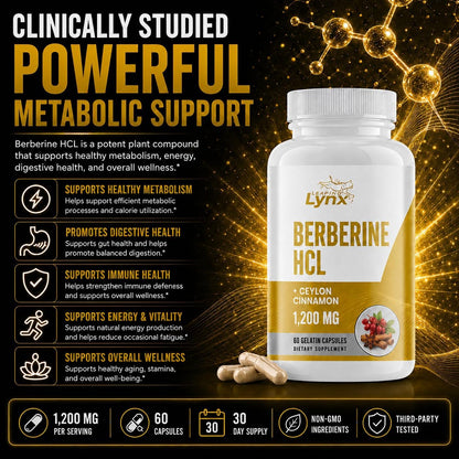Berberine HCl 1200mg - 60 Capsules - High Absorption Berberine Supplement - Non-GMO, Gluten-Free & Third Party Tested - 30-Day Supply