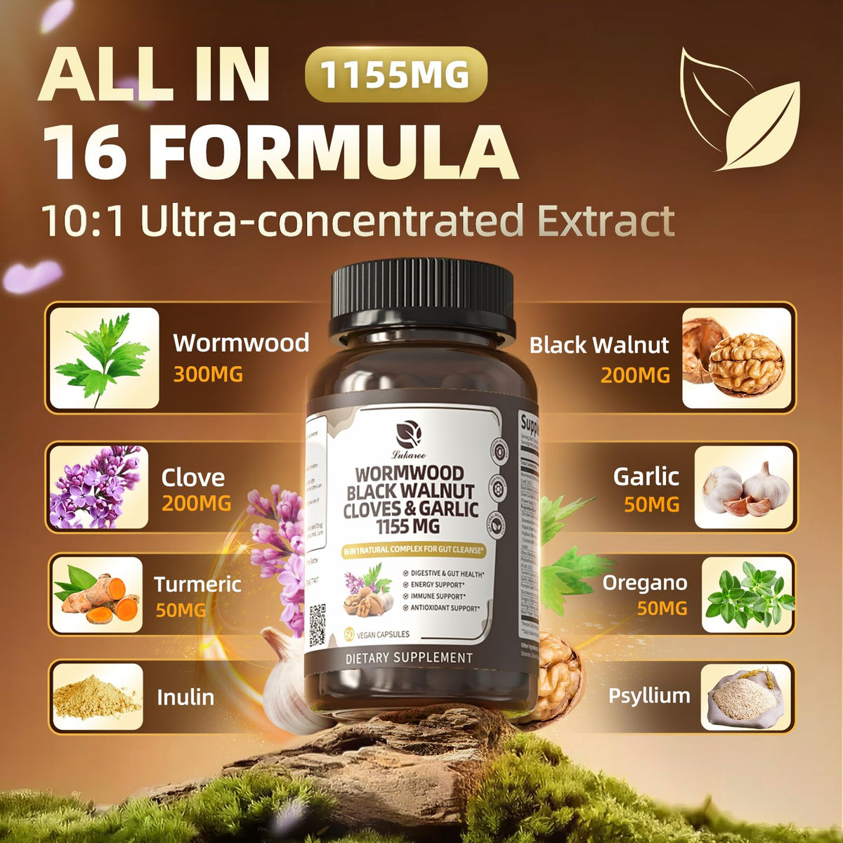 Lukaree (2 Pack 16-in-1 Wormwood Black Walnut Clove Cleanse - Gut Health