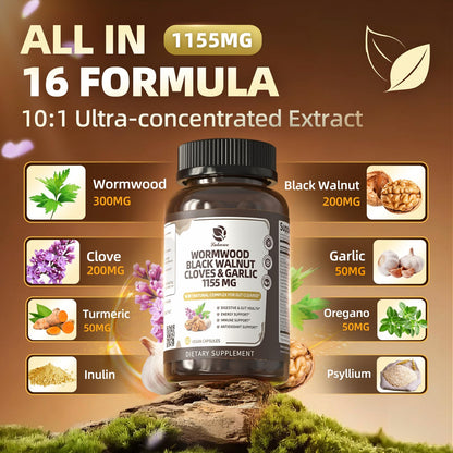 Lukaree (2 Pack 16-in-1 Wormwood Black Walnut Clove Cleanse - Gut Health