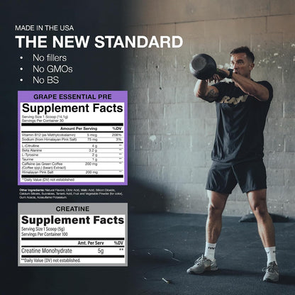 RAW Nutrition Creatine Monohydrate & Grape Pre-Workout Powder Bundle