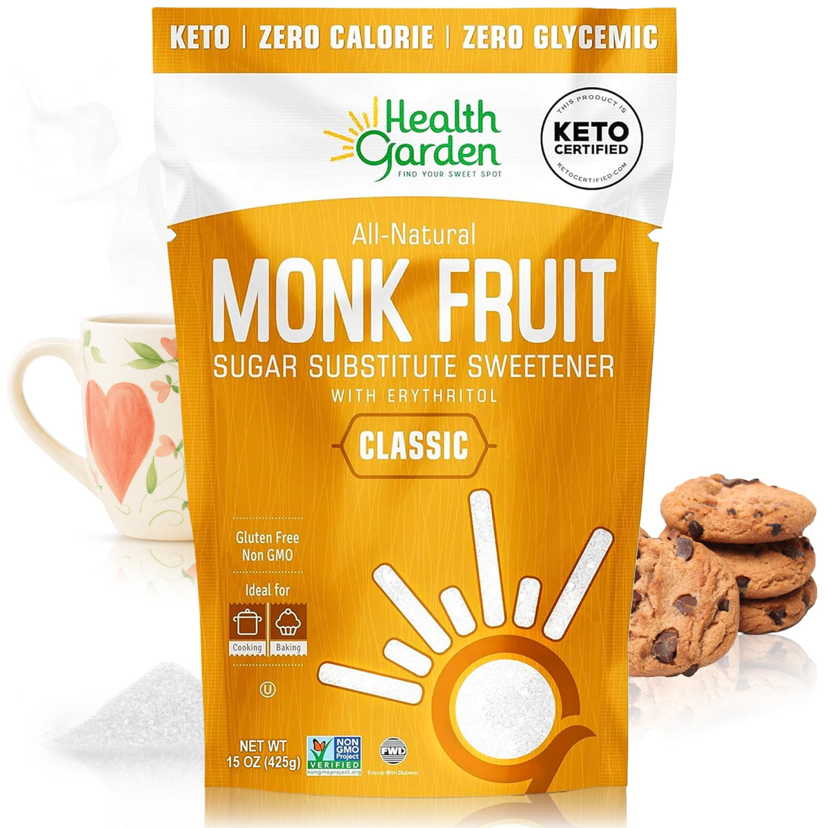 Health Garden Monk Fruit Sweetener, Golden Sugar Substitute - 2.5 lb