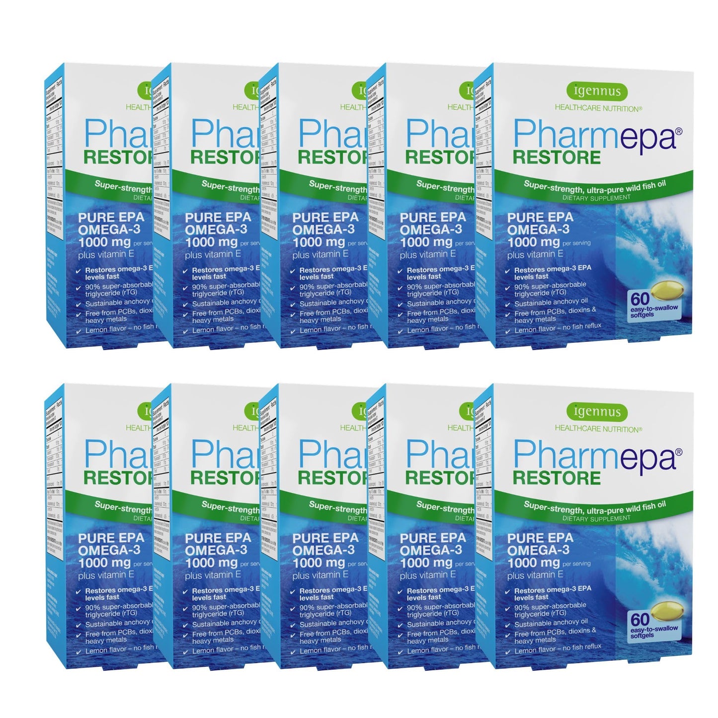 Igennus Pharmepa Restore, Pure EPA 1000mg, IFOS Certified, 90% High Concentration, rTG Omega-3 for High Absorption, Triple Strength, Wild Fish Oil, 60 Softgels