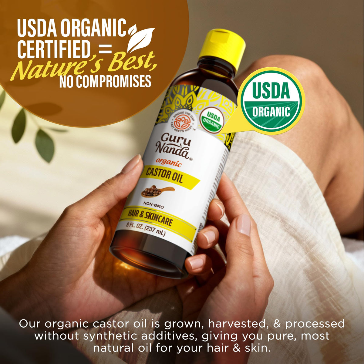 GuruNanda Castor Oil USDA Certified Organic, Pure & Natural, 8 fl oz