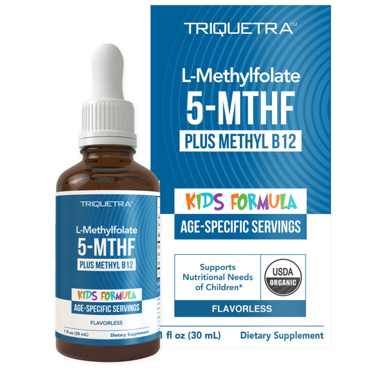 Organic Kids L-Methylfolate + Methyl B12 Cofactor - MTHFR Sublingual Form - 5-MTHF, Superior Form of Folate - Adjustable Dosing for All Ages - Mood, Behavior, Cognition - Organic Berry Flavor, 1 Fl oz