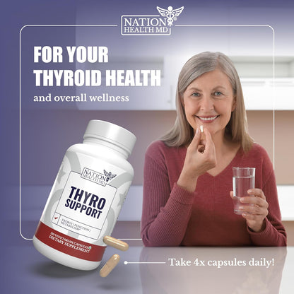 Thyro Support | Thyroid Support for Women & Men | Selenium, Zinc, Ashwagandha, Bladderwrack & L-Tyrosine, For Energy and Thyroid Balance. 30 Days Supply. 120 Capsules