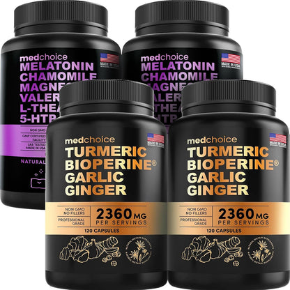 MEDCHOICE Turmeric & Ginger (240ct) and Sleep Melatonin (180ct) Supplement Bundle - Wellness Duo for Joint, Digestion, Sleep, & Immune Support - Vegan, Non-GMO, Gluten-Free