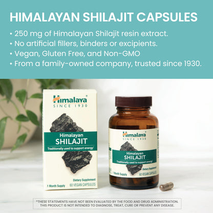 Himalaya Shilajit - Herbal Energy Supplements with Fulvic Acid and Trace Minerals, from Shilajit Resin, Vegan, Non-GMO, Gluten Free, 250 mg, 60 Capsules
