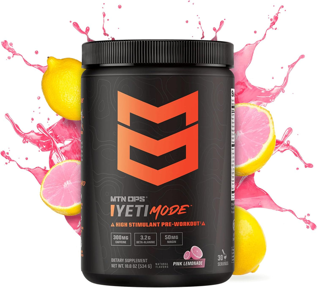 MTN OPS Yeti Mode High Stim Pre-Workout with Creatine, Pink Lemonade