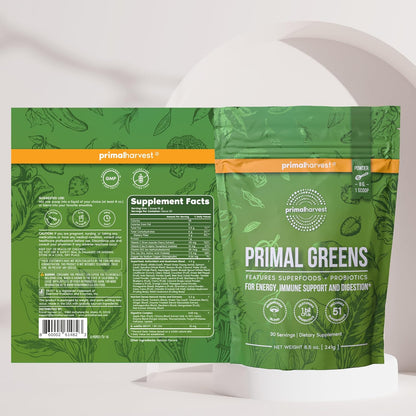 Primal Harvest Super Greens & Collagen Powder Supplements for Women and Men Superfood Greens Powder and Collagen Peptides Powder for Hair, Skin, and Nails Bundle