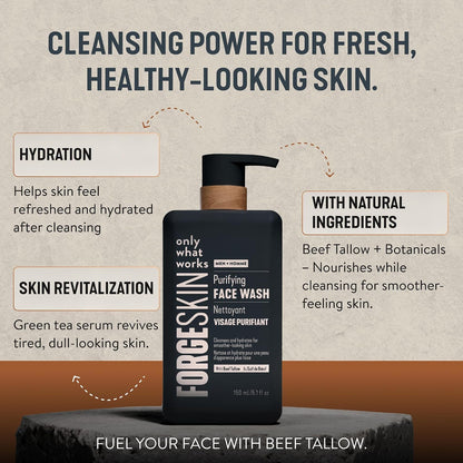 Forge Skin Beef Tallow Face Wash for Men - Morning Nourishing Hydrating Facial Cleanser - Gentle Cleansing Moisturizer for Hydration - Exfoliating Facial Skincare for Clean Skin (5 OZ)