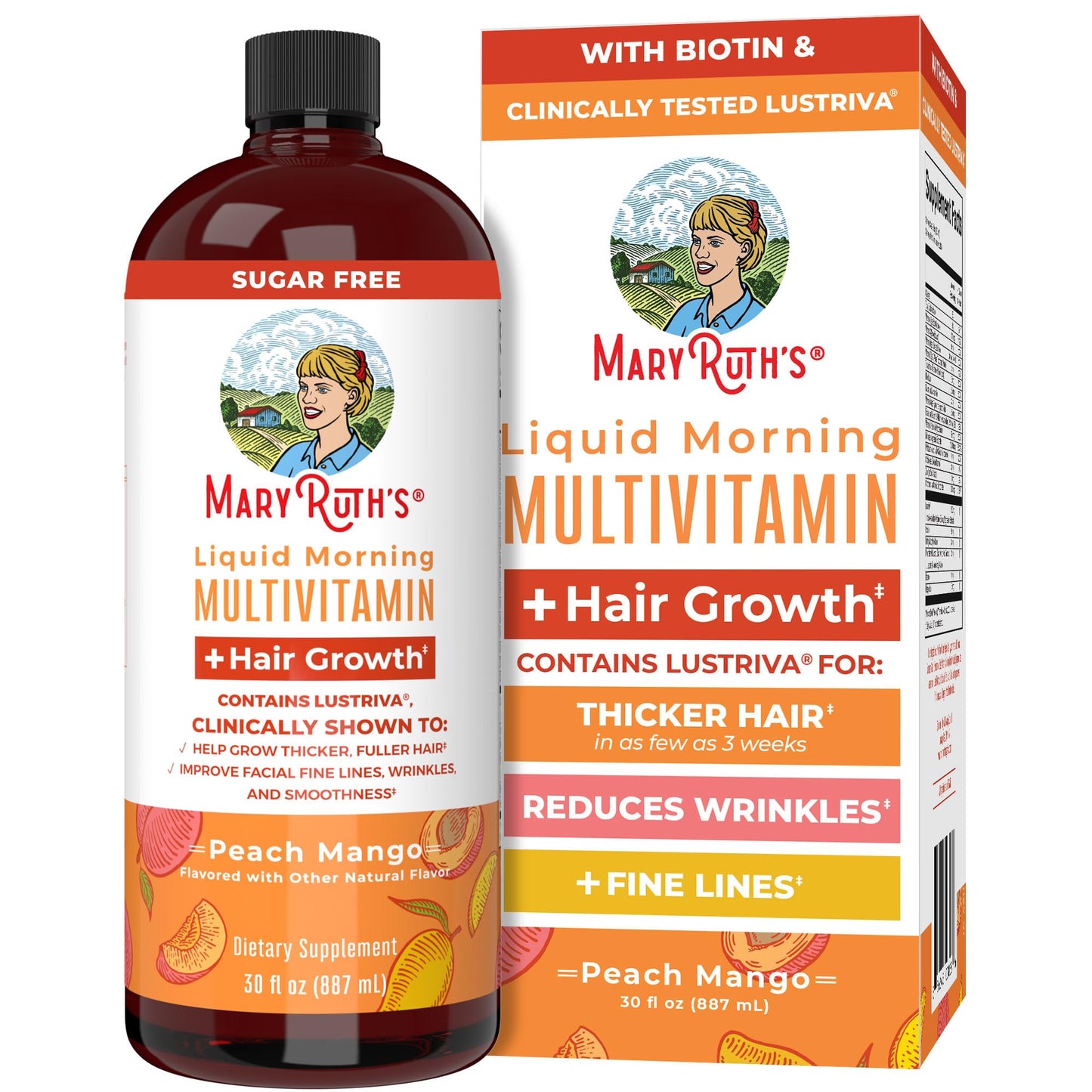 MARYRUTH'S Liquid Multivitamin + Hair Growth | Clinically Tested in Women for Thicker Hair & Facial Wrinkles | Biotin 10000mcg | Lustriva Hair Growth Supplements | Skin Care | Ages 18+ | 15.22 Fl Oz