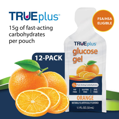 TRUEplus Glucose Gel Pouch, 15g Carbohydrates, Fruit Punch Flavor, 6 Pack | 15g Fast-Acting Carbohydrates Per Serving, Fat Free, Gluten Free, Boosts Energy, Great Tasting and Easy to Use
