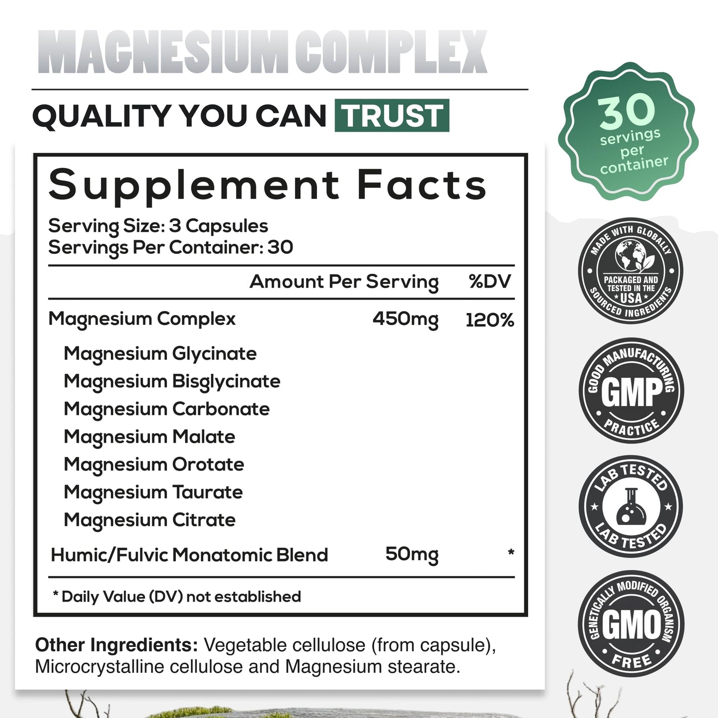 Wild Foods Magnesium Complex Supplement with 7X Forms, 90 Capsules | High Absorption, Full Spectrum, Easy Digestion | 500mg Glycinate, Bisglycinate, Malate, Orotate, Citrate, Taurate