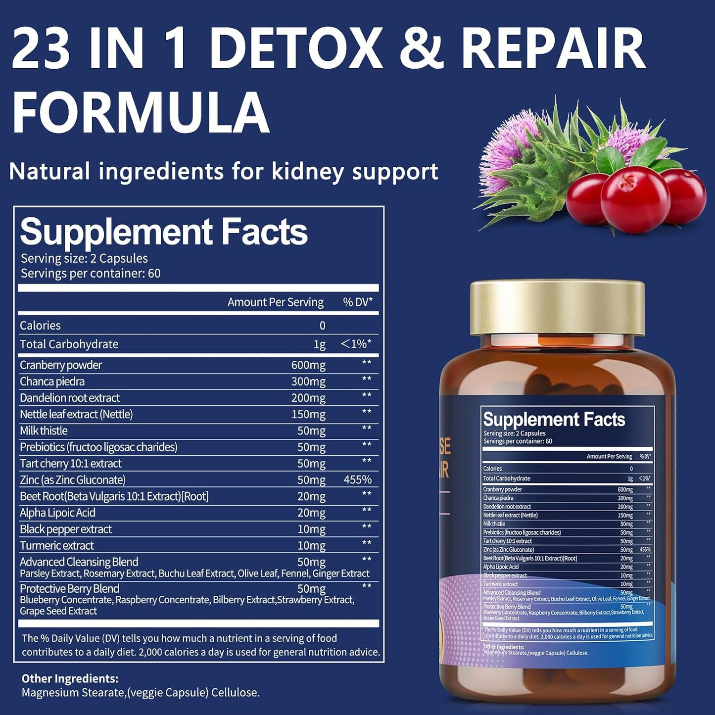 Kidney Cleanse Detox & Repair, Advanced Kidney Support Supplement - Cranberry & Chanca Piedra Pills for Bladder Control, Urinary Pain Relief, Cranberry Urinary Tract Health, Kidneey Stones Dissolver