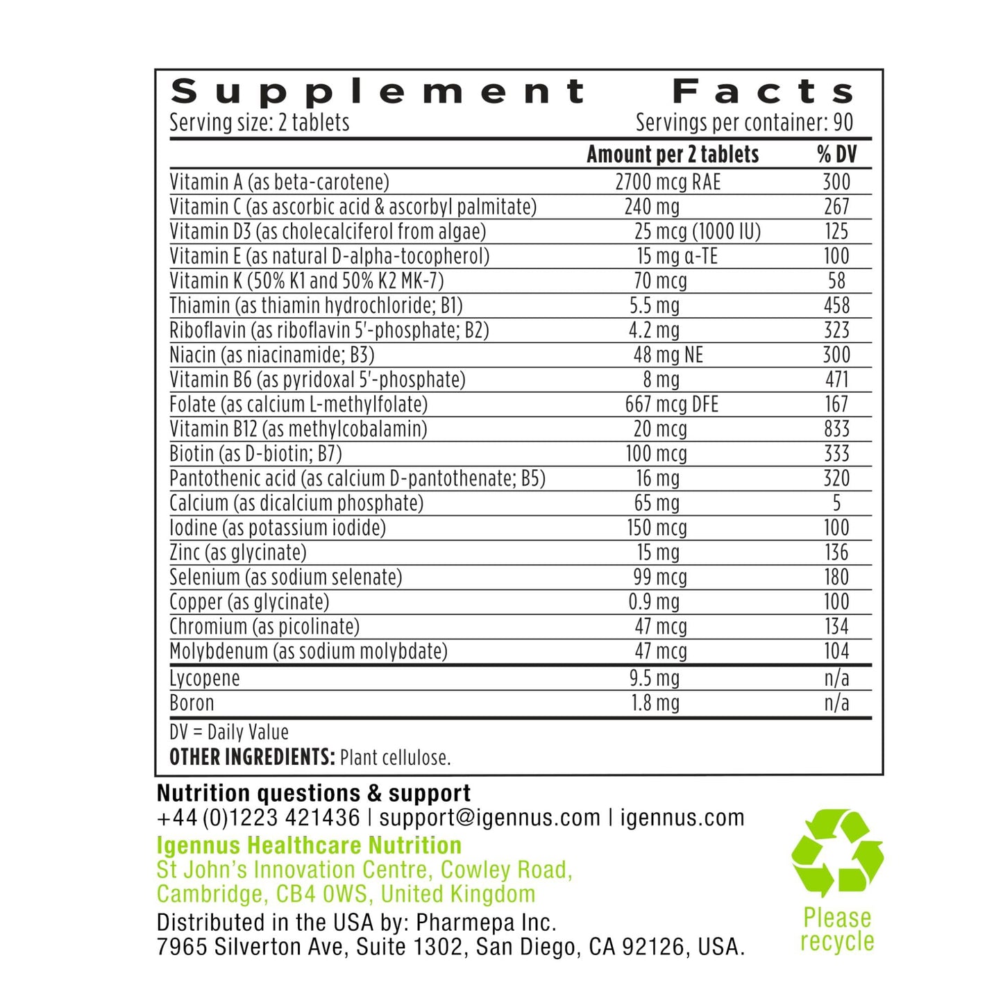 Igennus Methylated Multivitamin for Men with 22 Actives, 60 Tablets | Lycopene for Antioxidant Support, High Potency B12, Sustained Release, Pure & Clean, Non-GMO & Halal