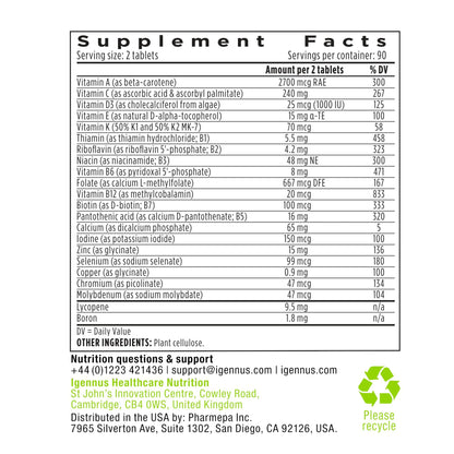 Igennus Methylated Multivitamin for Men with 22 Actives, 60 Tablets | Lycopene for Antioxidant Support, High Potency B12, Sustained Release, Pure & Clean, Non-GMO & Halal