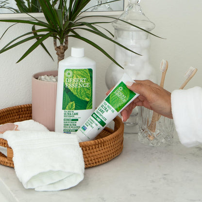 Desert Essence Natural Tea Tree Oil Ultra Care Toothpaste - Mega Mint - 6.25 Oz - Helps Soothe Gums & Reduce Plaque - Freshens Breath & Cleans Teeth - Oral Care - Defends Against Sugar Acids