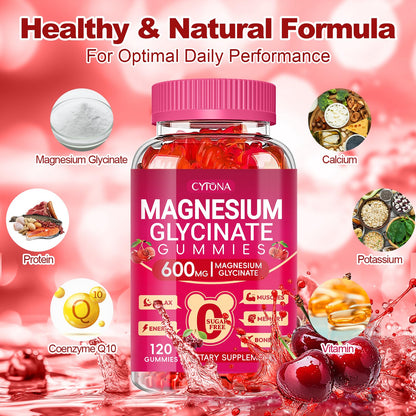 Magnesium Glycinate Gummies 600mg, Sugar Free Magnesium Gummies for Adults
