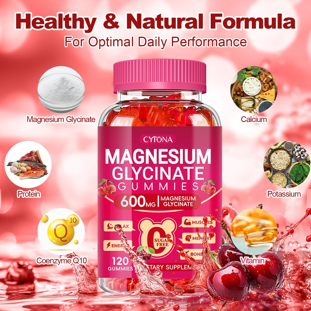 Magnesium Glycinate Gummies 600mg, Sugar Free Magnesium Gummies for Adults