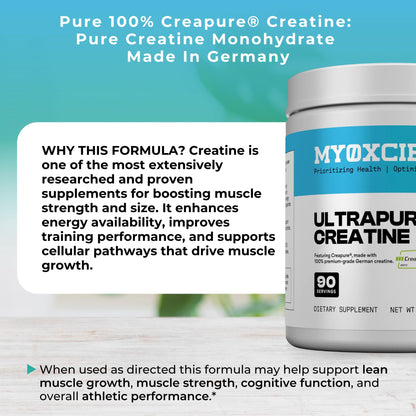 MYOXCIENCE Creapure® Creatine Monohydrate | Supports Strength & Muscle Mass, Cognition and Lean Body Mass | Unflavored (60 Serving Jar)