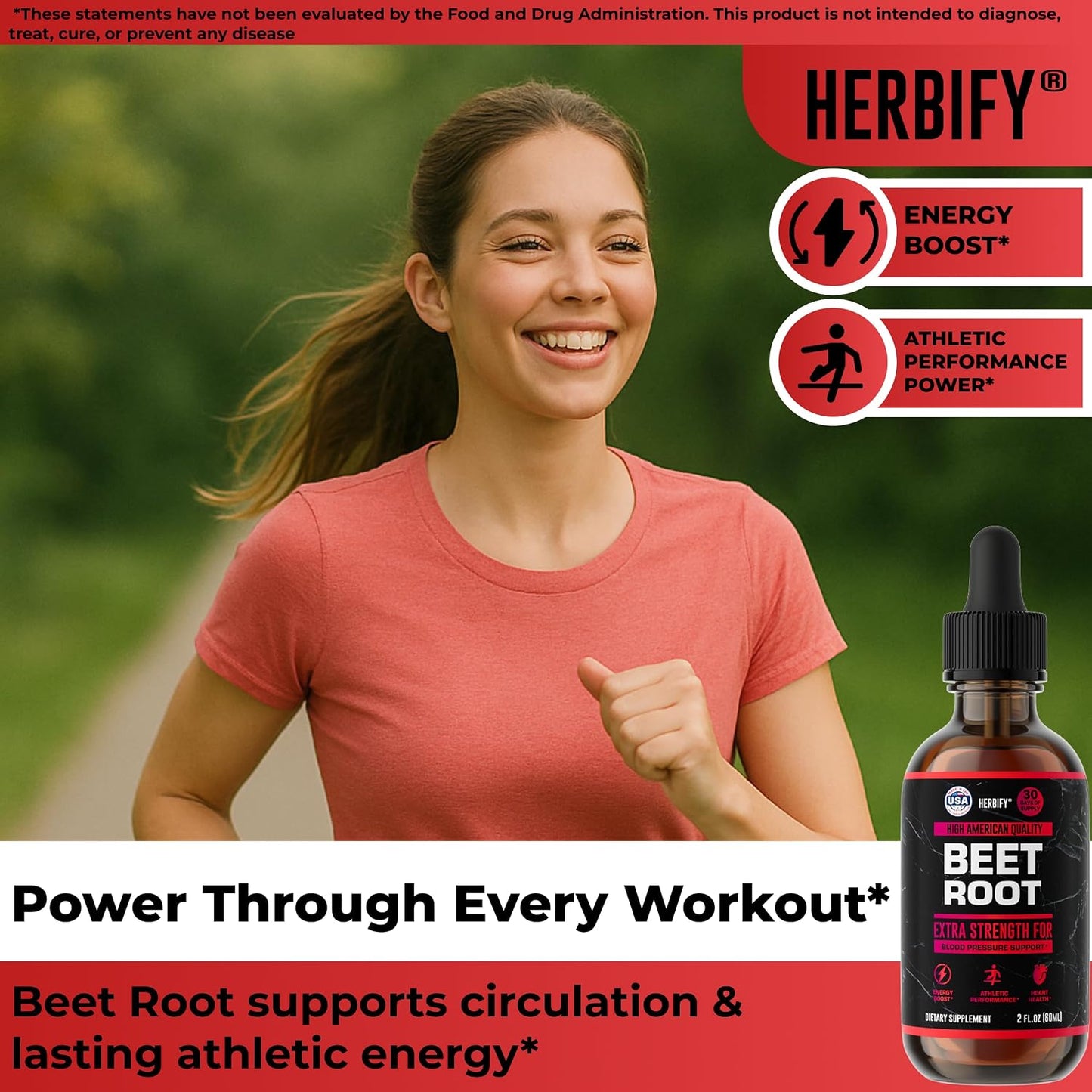 HERBIFY Beet Root Extract - Blood Pressure Supplement & Nitric Oxide Booster - Beetroot Supplement for Heart Health and Energy Booster for Men & Women (30 Days Supply) Made in USA 2 FL Oz