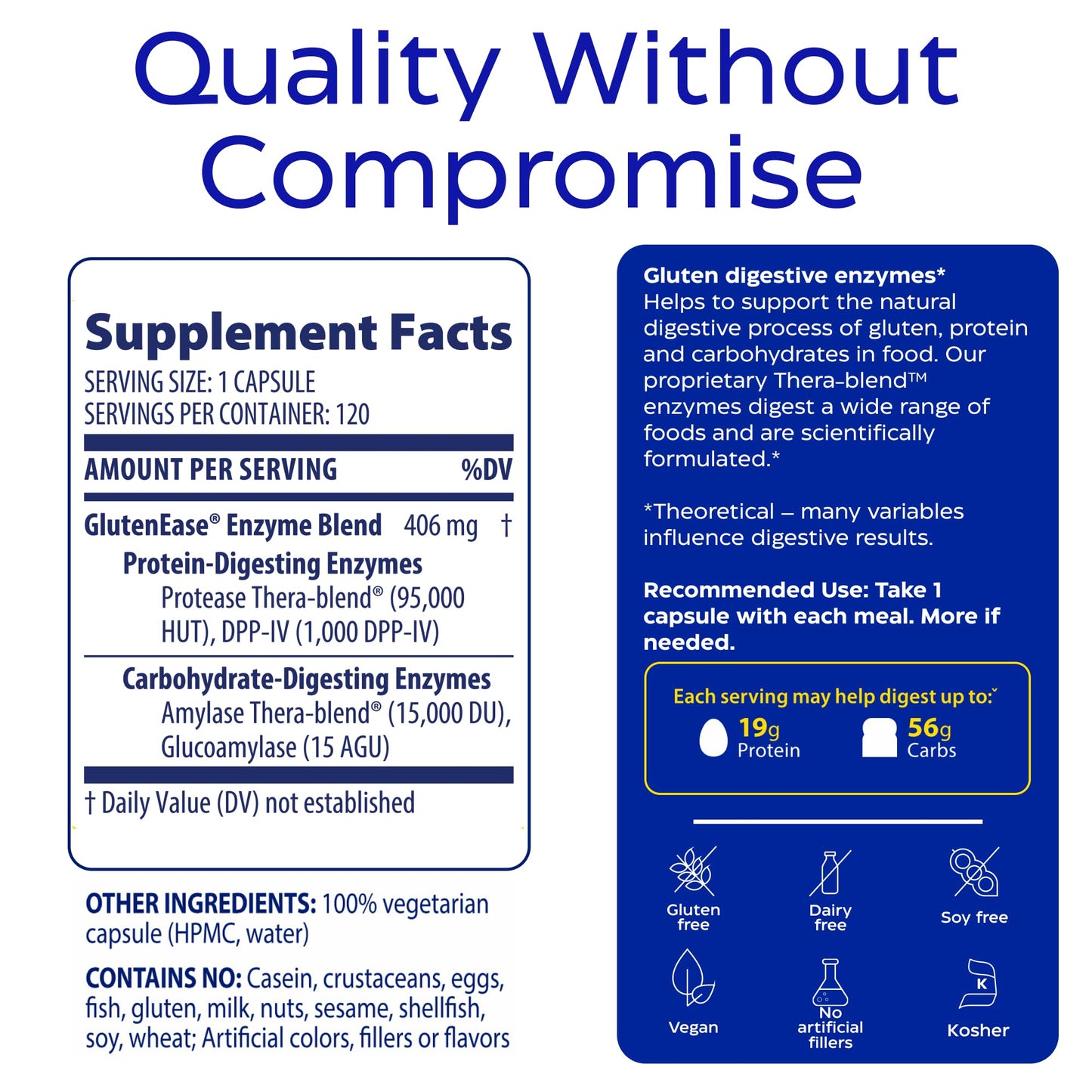Enzymedica GlutenEase - Digestive Enzyme Supplement for Women & Men, Gluten & Casein Sensitivity Support, Enzymes for Digestion & Gut Health, Helps Gas & Bloating - 60 Caps