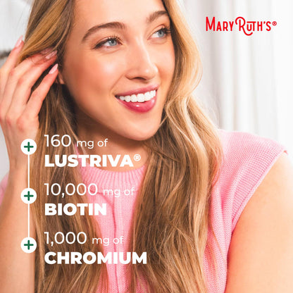 MARYRUTH'S Liquid Multivitamin + Hair Growth | Clinically Tested in Women for Thicker Hair & Facial Wrinkles | Biotin 10000mcg | Lustriva Hair Growth Supplements | Skin Care | Ages 18+ | 15.22 Fl Oz