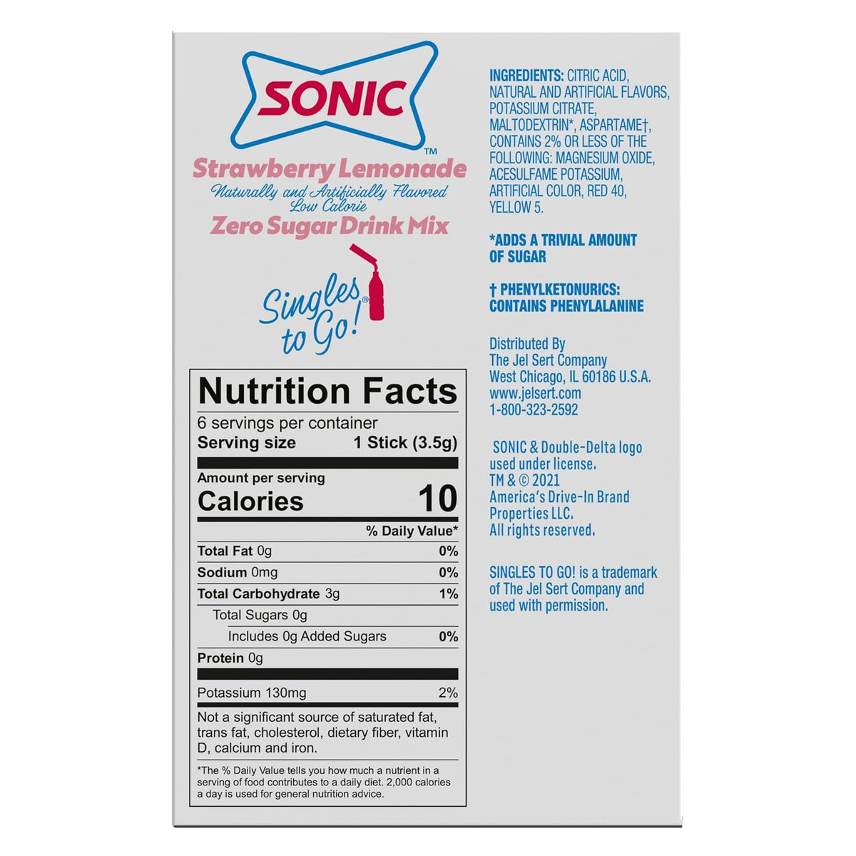 Sonic Singles To Go Sugar Free Drink Mix Variety Pack - 4 Fruity Flavors