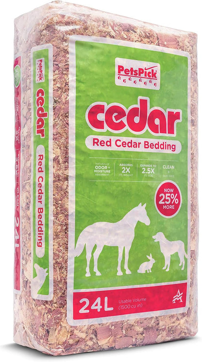 PETSPICK Red Cedar Pet Bedding for Dogs and Horses, 24L | Red cedar bedding provides a natural layer for dogs, horses, stalls, kennels and animal areas; 24 L package.