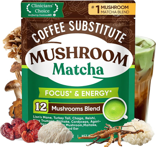 Venture Pal Mushroom Matcha Powder – 13 Superfood Mushroom Coffee Alternative with Ceremonial Grade Matcha Powder, 1.5B Probiotics for Focus, Energy & Digestion