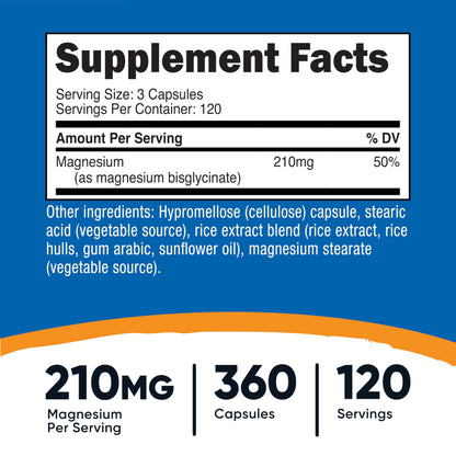Nutricost Magnesium Glycinate Capsules, 180 Capsules, 210mg | Gentle Absorption, Magnesium Glycinate Supplement