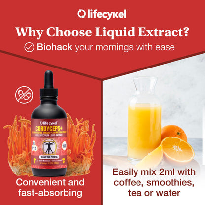 Life Cykel Cordyceps Mushroom Extract with Kakadu Plum - Energy, Stamina & Vitality Support, Natural Aging Supplement - Non-GMO and Vegan Tincture - 4Fl Oz