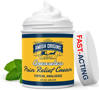 Amish Origins Pain Relief Cream, Maximum Strength Deep Penetrating for Joint, Muscle, Knee, Back, Feet, Hand, Ankle, Aches, 8 fl oz (Pack of 1)