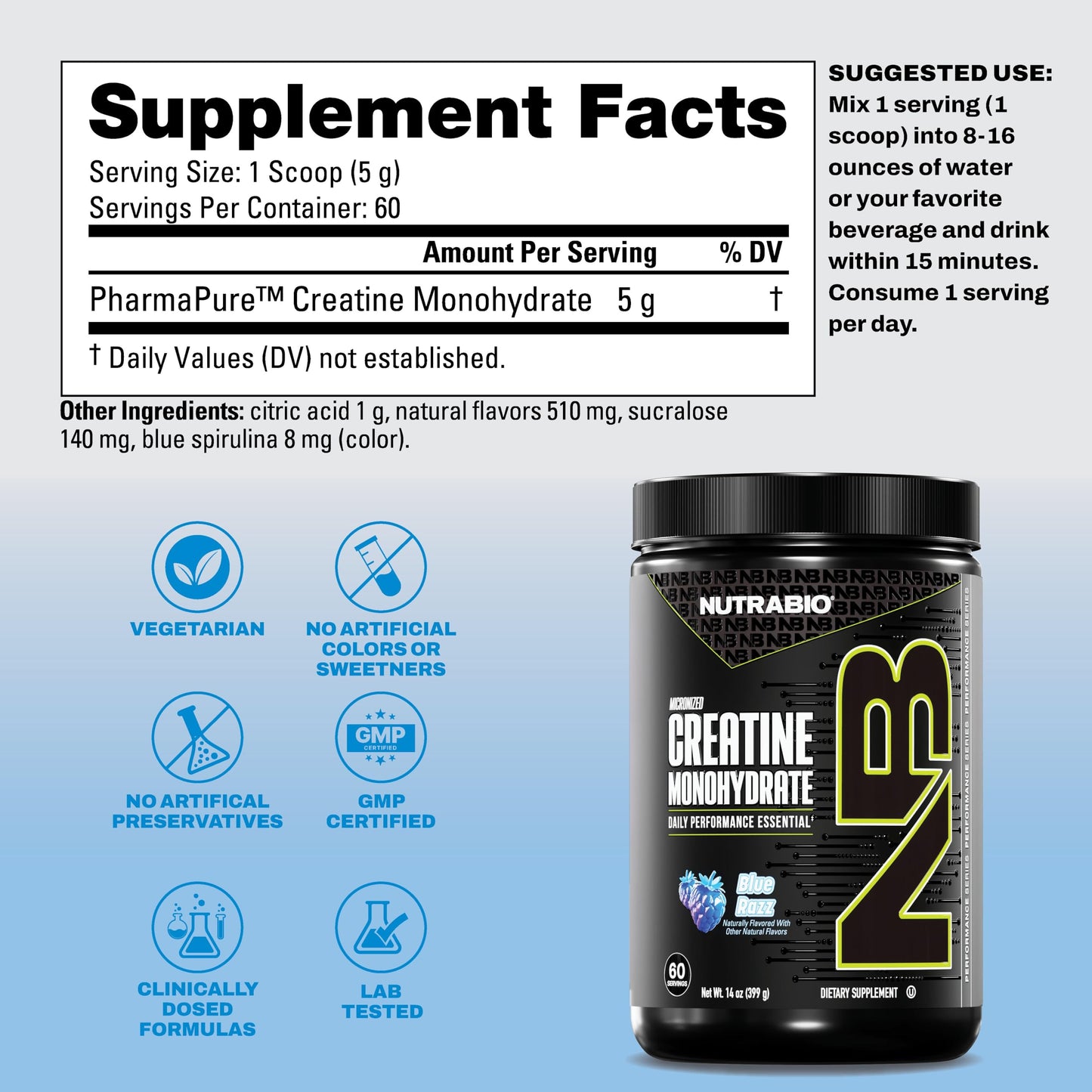 NutraBio Pure Micronized Creatine Monohydrate Powder Supplement, Unflavored, (300 g) - Supports Bulk Muscle Energy, Recovery, and Strength - HPLC Tested Creatine Powder Supplement for Men and Women
