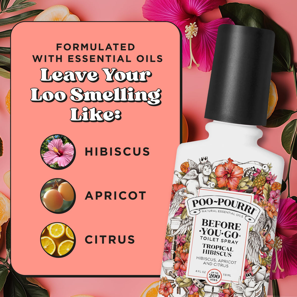 Poo-Pourri Before-You-Go Toilet Spray, Tropical Hibiscus, 2 Fl Oz - Hibiscus, Apricot and Citrus