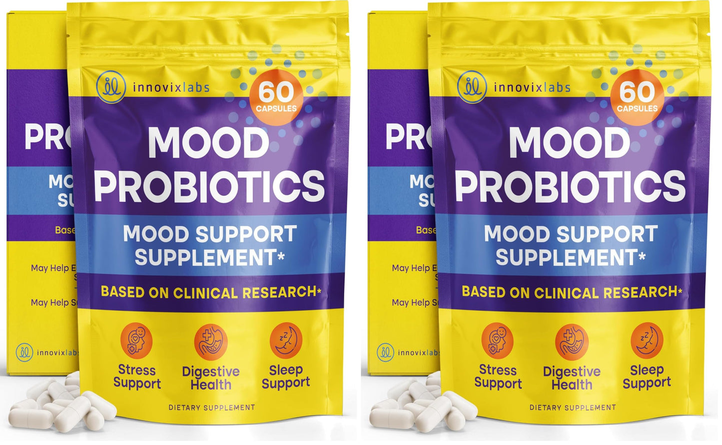 InnovixLabs Mood Probiotic for Women & Men, Clinically Studied Digestive & Mood Support Supplement, Lactobacillus helveticus Rosell-52ND & Bifidobacterium longum Rosell-175, 60 Capsules