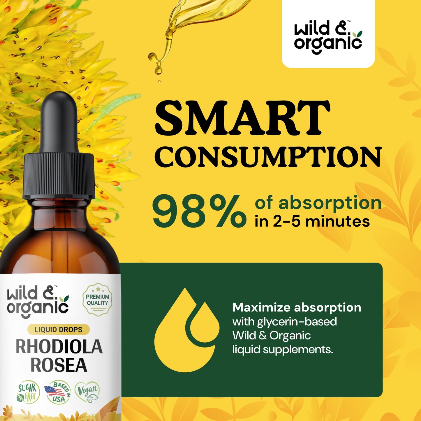 Wild & Organic Rhodiola Rosea Tincture - Rhodiola Rosea Supplement for Mood Support - Relaxing Root Extract Liquid Drops - Vegan, Sugar & Alcohol-Free - 4 fl oz