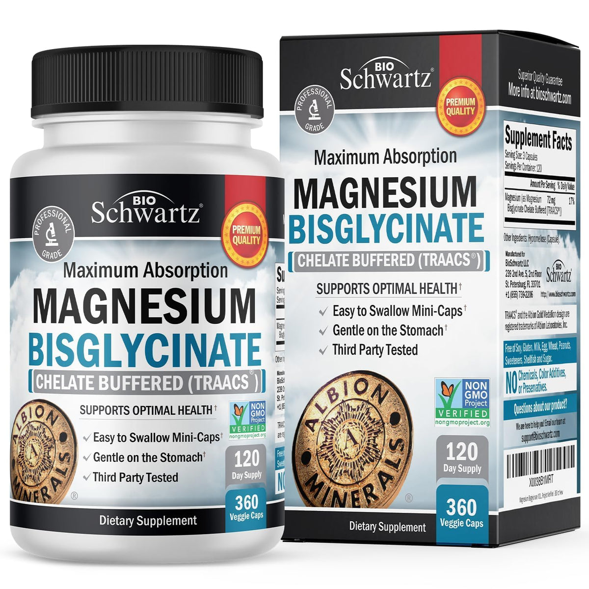 Magnesium Bisglycinate Chelated Supplement -180 Capsules