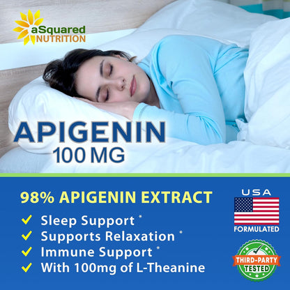 aSquared Nutrition Apigenin 100mg with L-Theanine 100mg Gummies - Apigenin Supplement for Sleep - Natural Extract Gummy Alternative to Capsules, Pills, Powder & Tea - 2 Per Serving