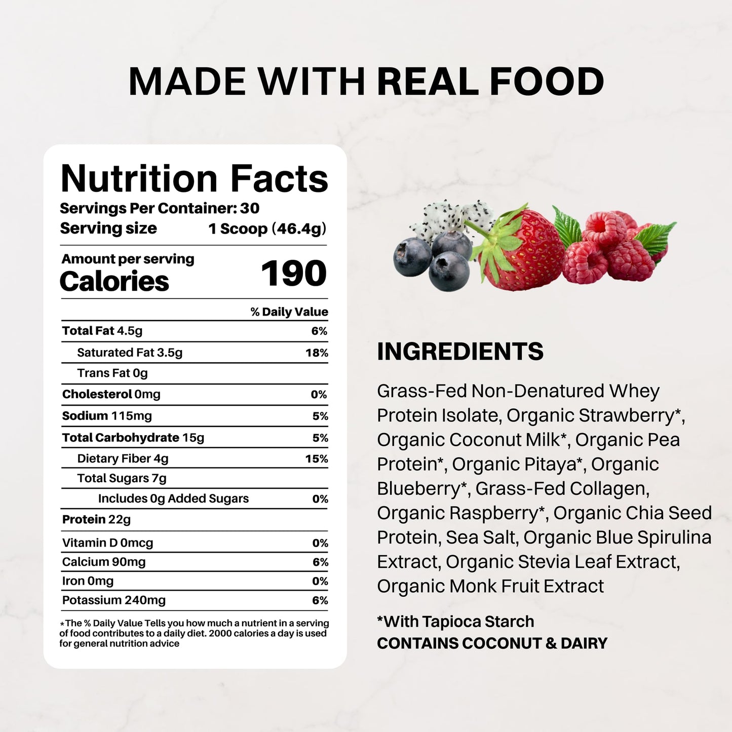 JUST INGREDIENTS Vanilla Bean Protein Powder – 20-Serving Blend with 100% Grass-Fed Whey & Organic Plant Proteins – Real Vanilla Bean & Cinnamon – Supports Muscle Recovery, Energy*