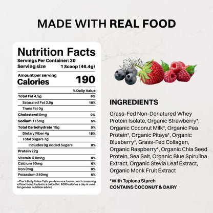 JUST INGREDIENTS Vanilla Bean Protein Powder – 20-Serving Blend with 100% Grass-Fed Whey & Organic Plant Proteins – Real Vanilla Bean & Cinnamon – Supports Muscle Recovery, Energy*