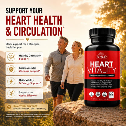 HerbaMe Heart Support Supplement for Men & Women, Daily Heart Wellness & Circulation Support, Supports Cardiovascular Wellness & Vascular Function with L-Arginine, Citrulline & CoQ10, 120 Capsules