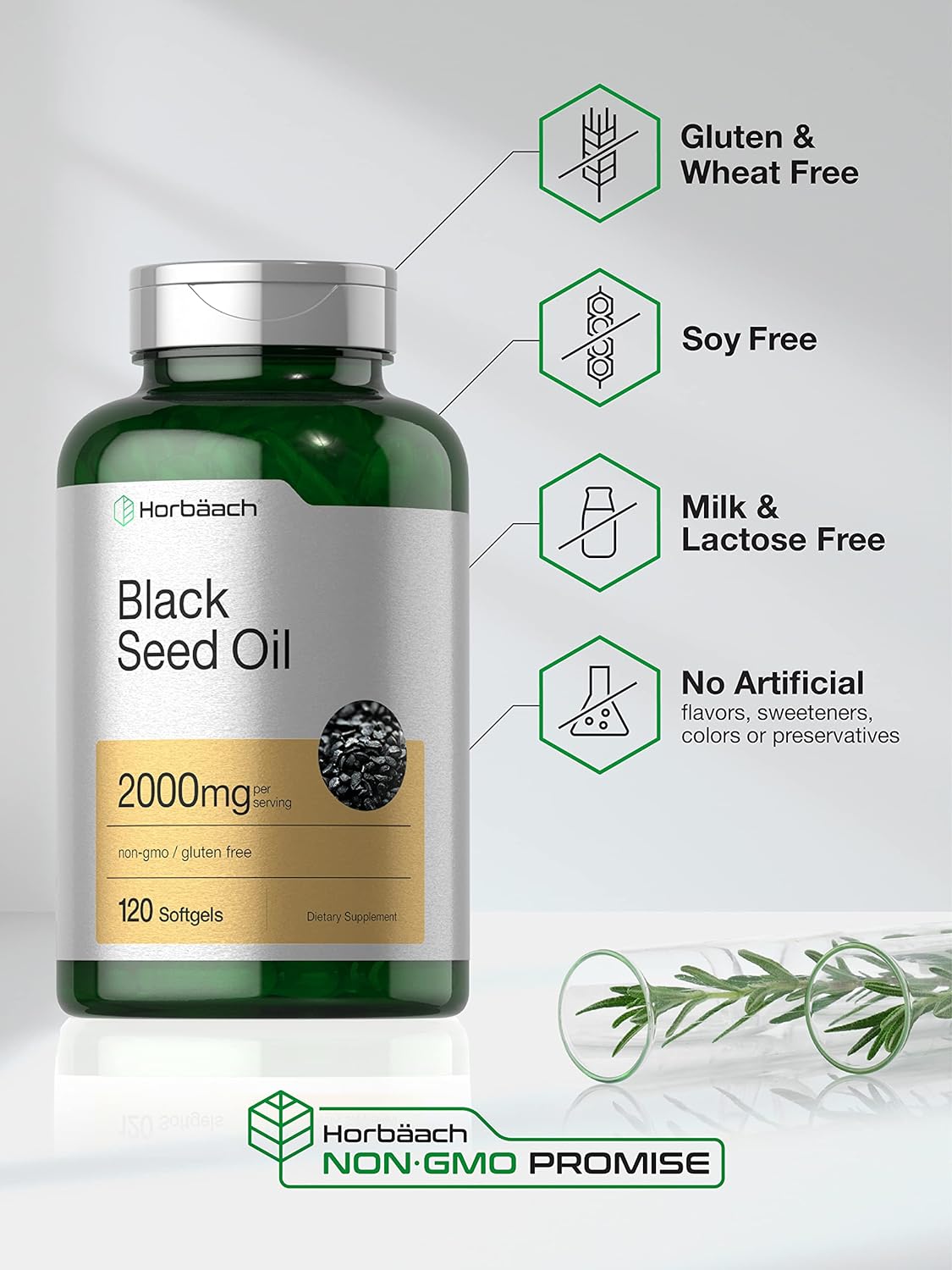 Horbaach Black Seed Oil Cold Pressed Softgel Capsules | 2000mg | 120 Count | Supplement with Omega 6 and 9 | Nigella Sativa | Non-GMO and Gluten Free