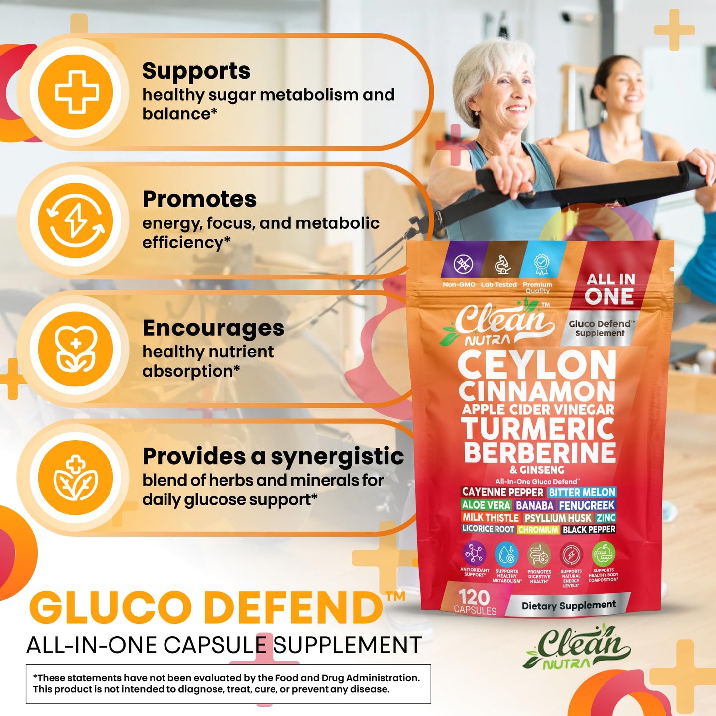 Clean Nutraceuticals Ceylon Cinnamon Capsules + Berberine Turmeric Apple Cider Vinegar Ginseng Bitter Melon (Karela) Gymnema Milk Thistle Fenugreek Supplement Pills Powder for Men & Women